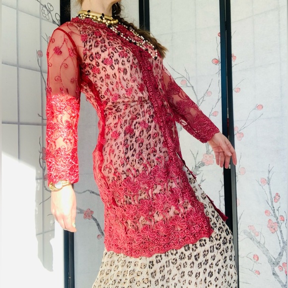 Anthropologie Metallic Mesh Mermaidcore Indie Sleeze INDIAN Tribal Core Dress - Picture 16 of 16